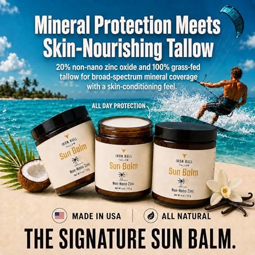 Mineral Sunscreen Balm with Zinc Oxide & Tallow - Reef-Safe, SPF 20, 4 oz