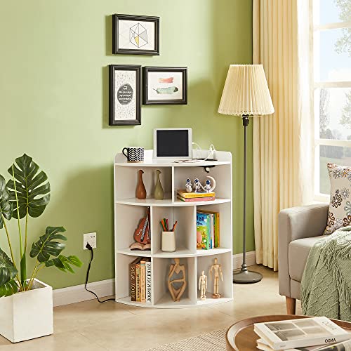 VECELO White Corner Cube Shelf with USB Ports & Adjustable Shelves