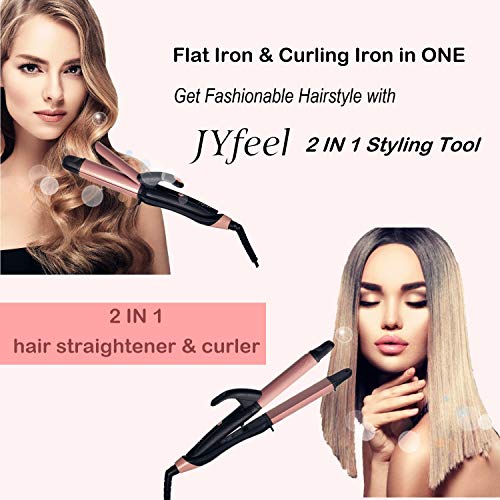 2-in-1 Travel Hair Curling Flat Iron - Dual Voltage Rose Gold