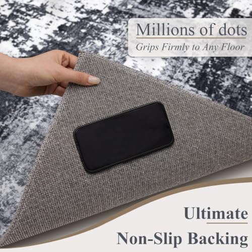 8x10 Washable Modern Abstract Area Rug - Black & White Large Carpet