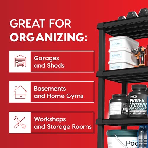 IRIS USA Heavy Duty Plastic Storage Shelves - 73 inch Tall Black Garage & Home Organizer
