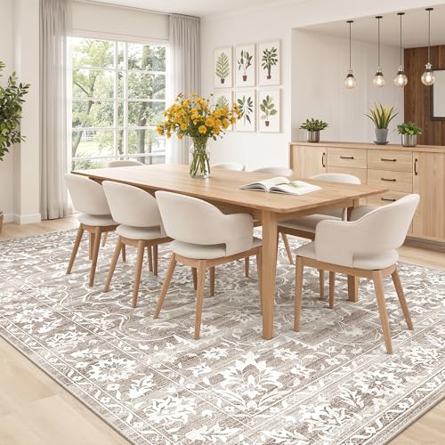 Soalmost 8x10 Light Brown Washable Area Rug for Living Room - Non-Slip, Soft, Pet-Friendly