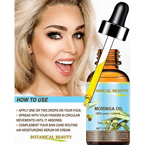 Botanical Beauty? Moringa Oil 100% Pure Natural Undiluted Cold Pressed Carrier Oil for Face Skin, Hair, Lips, Nails. Rich in Vitamin C, Vitamin E (0.5 Fl Oz 15 ml)