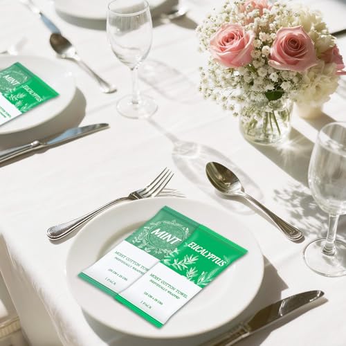 Moist Towelettes, Disposable Pre Moistened Towels Individually Wrapped, Soft Portable Face & Body Wet Towels for Travel Hotel Sport Camping Spa 9.8 inch (Pack of 100, Mint & Eucalyptus Leaf)