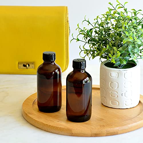 4 Ounce Amber Glass Bottles with Lids - Refillable Container for Essential Oils & Vanilla Extract - 16 Pack