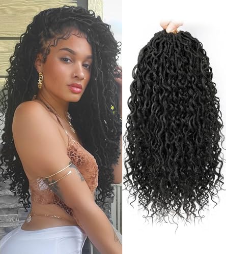 Pre-Looped Goddess Locs Crochet Hair 14 Inch - Black, 8 Pack with Accessories - Variation #1B