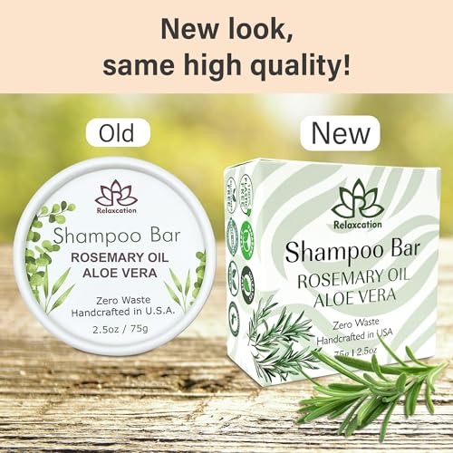 Relaxcation Organic Rosemary & Aloe Vera Shampoo Bar 2.5oz Pack of 2 for Hair Growth & Hydration