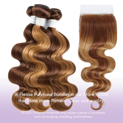 Highlight Body Wave Closure Honey Blonde Ombre 4x4 Human Hair 10 Inch - Pre Plucked with Baby Hair