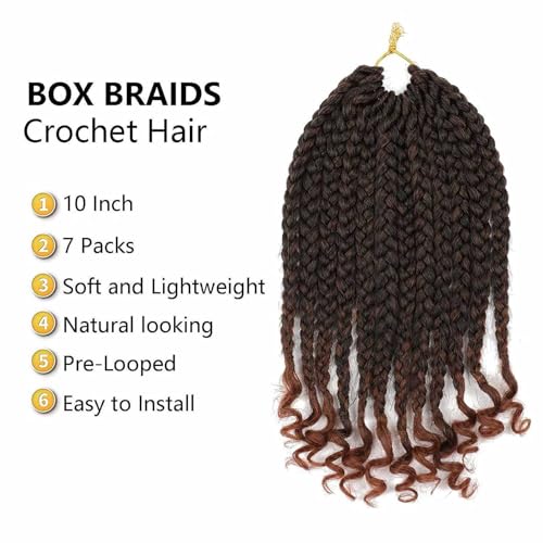 Mytarku 10 Inch T30# Crochet Box Braids Curly Ends - 7 Packs for Black Women