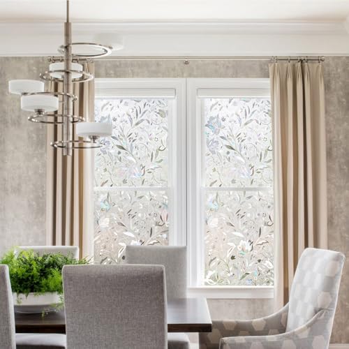 Privacy Window Film - Stained Glass Decorative Frosted Pattern, 45.2 x 157.4 Inches - Clear Variation