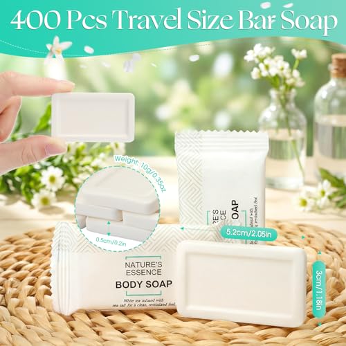 400 Pcs 0.5 oz Travel Size Bar Soap Bulk Hotel Mini Soap Bars Individually Wrapped Toiletries for Holiday Vacation Travel Camping Hospitality Rental Face and Body Cleaning