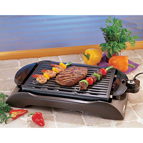 Indoor Electric Grill with Nonstick Surface, Adjustable Temperature, 12.5x9.25 Inches