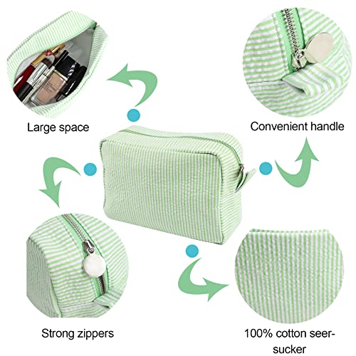 Seersucker Cosmetic Bag, Large Makeup Pouch Travel Toiletry Case with Zipper Closure Seersucker Cosmetic Organizer for Women Girls