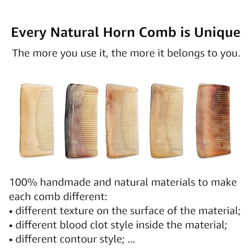 Untreated 3.9 Inch Real Ox Horn Comb for Beard, Mustache, and Hair ? Handmade Small Pocket Travel Combs for Men, Kids, and Children ? Anti-static, Detangling, Massage & Scalp Gua Sha