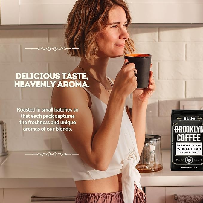 80 Ounce Whole Bean Breakfast Blend Coffee - Light Medium Roast, Fresh NYC Roasted
