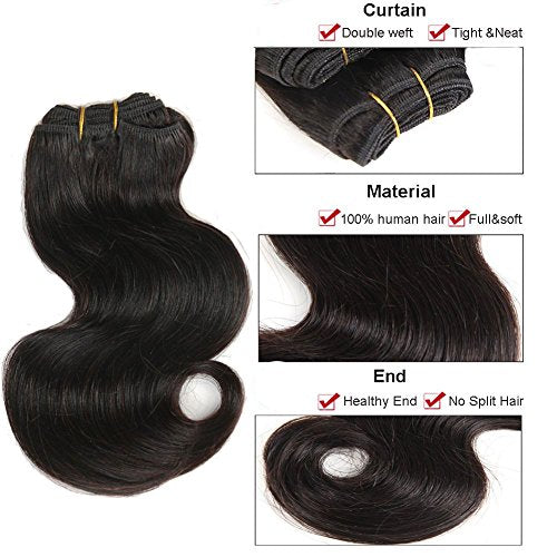 8 Inch Brazilian Virgin Body Wave Hair Bundles - Natural Color, 100% Human Hair, Short Sew-In Extensions - Variation #1B-Natural-BD