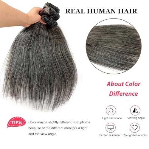 Salt and Pepper Grey Human Hair Bundles - Straight Sew-In Weave Extensions