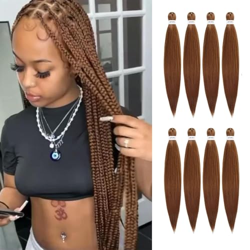 26 Inch Pre-Stretched Braiding Hair 8 Packs Brown Yaki Texture Synthetic Extensions