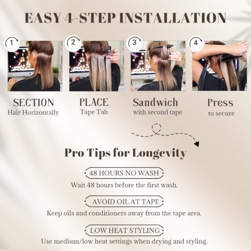 Yaki Straight Tape-in Hair Extensions for Black Women - 12 Inch, 50G, 20PCS, Light Human Hair, Seamless & Double Sided Tapes - Variation YK