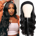Natural Black Headband Wig 14 Inch Human Hair Body Wave, Glueless, No Lace for Black Women