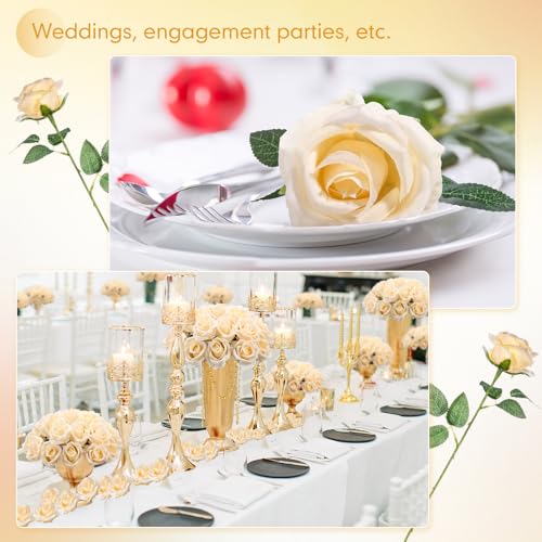 Artificial Champagne Rose Flowers Bulk Set - 100 Faux Florals for Weddings & Decor