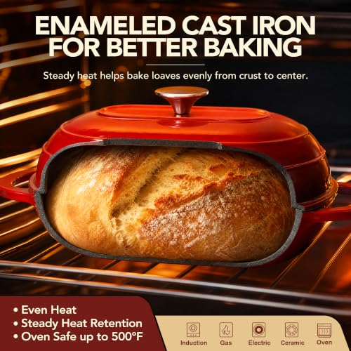 Enamel Cast Iron Bread Oven - Oval Dutch Oven for Sourdough Baking