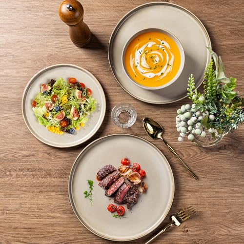 AmorArc Stoneware Dinnerware Set for 6 - Cappuccino, 18 Pieces