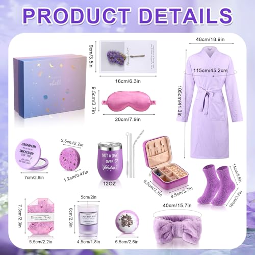 Purple 13-Piece Spa Gift Set for Women - Bathrobe Socks Jewelry & More