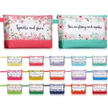 Silkfly 15 Pcs Flower Canvas Makeup Bags Bulk 10.2 x 5.5 x 2 Inches Inspirational Canvas Cosmetic Bag Spring Travel Toiletry Pouch with Zipper Inspirational Gifts for Women