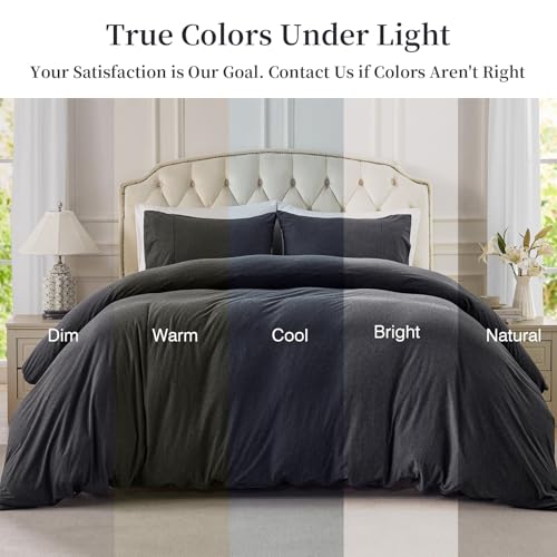 PURE ERA Heather Charcoal Grey Jersey Knit Duvet Cover Set Queen (No Comforter)