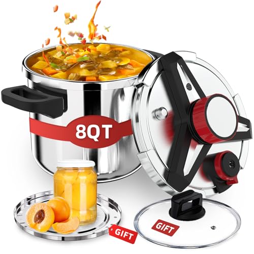 8 Quart 3-in-1 Stainless Steel Pressure Cooker - Fast & Safe Cooking