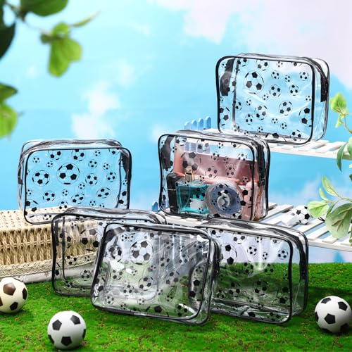 Kacctyen 20 Pcs Soccer Clear Makeup Gift Goodie Bags Bulk for Women Football Team Girls PVC Waterproof Cosmetic Bag for Soccer Accessories Mom Party Favors Supplies