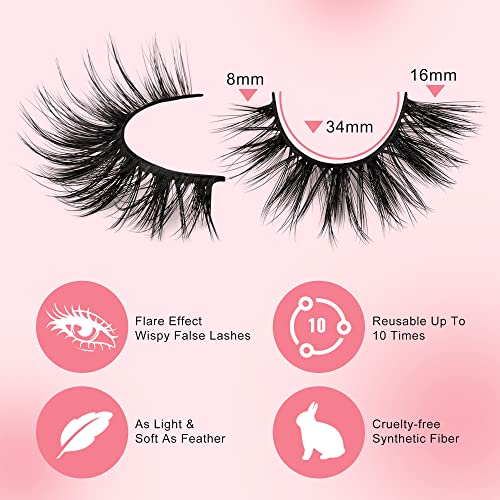 Newcally Eyelashes False Lashes Wispy Spikes Eyelashes Mink Natural Look 3D Volume Fake Eye Lashes Pack Cat Eye Strip Reusable Faux Mink Eyelash 14 Pairs