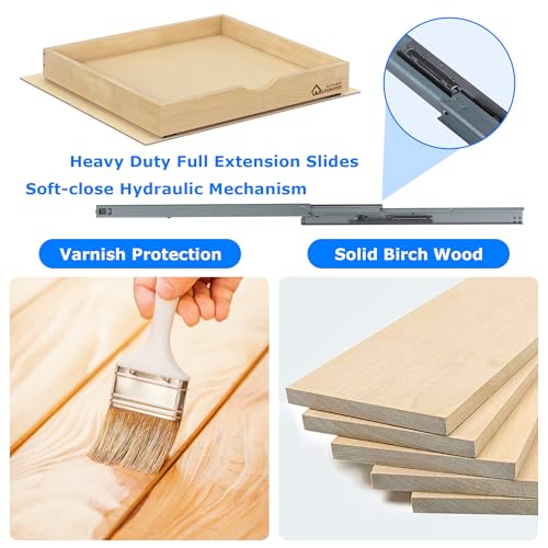 20 Inch Solid Wood Pull Out Cabinet Drawer with Heavy Duty Soft Close Slides - Natural Birch