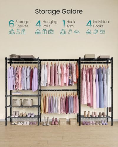 SONGMICS Adjustable Clothes Rack with Mesh Shelves and Hanging Rails - Ink Black