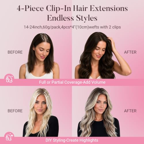 MAXITA Clip-In Human Hair Extensions N-#4A Chocolate Brown 16 Inch 60g 4PCS