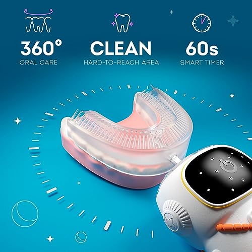 Kids U-Shaped Electric Toothbrush - Sensory Design for Ages 2-7, White - Astronaut Theme