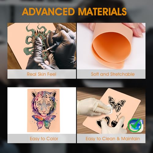 50Pcs Double-Sided Tattoo Practice Skins - Realistic Skin-Like Feel, Reusable, 7.5 x 5.7 Inches