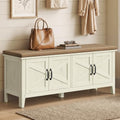 Farmhouse White & Walnut Shoe Bench with Cushion, 47.2-Inch Entryway Storage - Rustic White + Walnut Brown