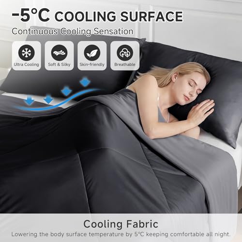 Cooling Comforter for Hot Sleepers Queen 90x90 Black - Breathable, Fast Cooling Bed Blanket