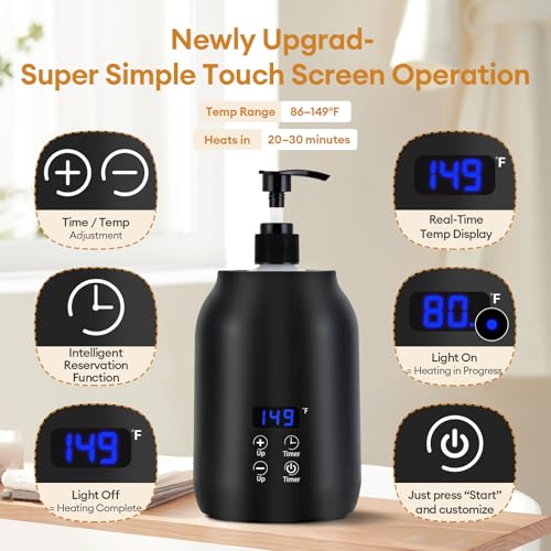 Massage Oil Warmer Heater with Dual 8.5oz Massage Oil Bottles & Funnel, Adjustable Temp (86?149¡ÆF) & Timer (0.5?24H), Compact & Quiet Heated Lotion Warmer Dispenser for Spa, Salon, Home Use