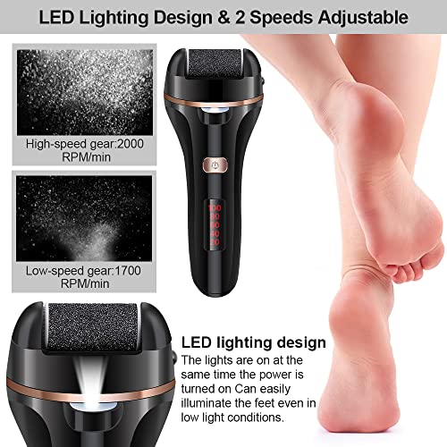 Black Electric Callus Remover & Pedicure Set - Rechargeable Foot Care Kit with 3 Roller Heads & 2 Speeds