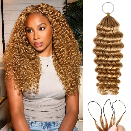 DonsiRol 12in Deep Wave 50g Human Crochet Hair #27 Honey Blonde, Reusable Knotless Feather Hair