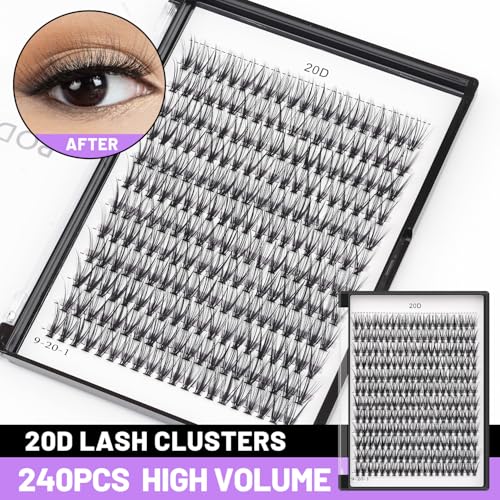 Bodermincer 20D Lash Clusters Wispy Eyelash Clusters 240pcs D Curl (20D-D Curl-12mm)