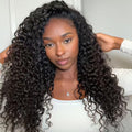 16 Inch Water Wave Half Wig Human Hair Glueless 3-in-1 Drawstring Headband Style for Black Women