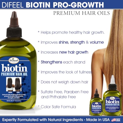 Difeel Biotin Pro Growth Premium Hair Oil 7.1 oz. - Infused with Fortifying Biotin for Healthy Hair Growth