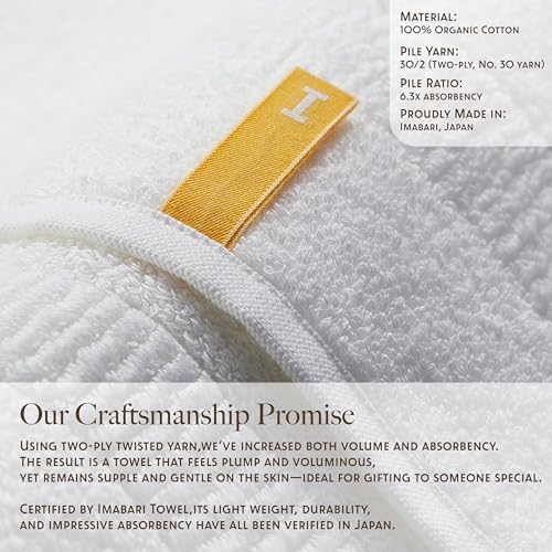 Extra Absorbent Organic Cotton Bath Towels, Soft & Lightweight Plush,Made in Japan, Oeko-Tex Class 1 Certified, 28 x 53 inch, White, Pack of 2 ? Proof of Purity