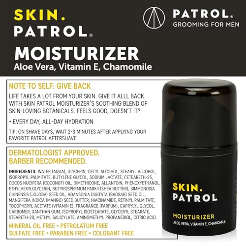 Bump Patrol Skin Patrol Everyday Face Moisturizer for Men - Natural Hydrating Daily Skin Care for Him with Aloe Vera, Vitamin E, Chamomile, Mens Face Lotion - 1.68 oz - Pack 4