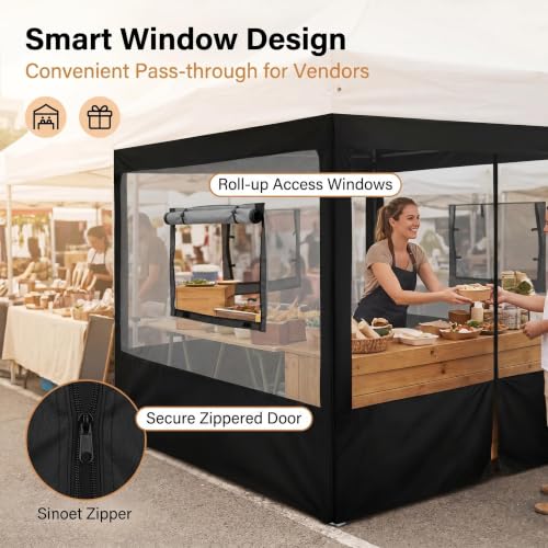 Outdoor Food Tent Sidewalls - Breathable Mesh Canopy Walls with Zipper & Windows, 10x10 ft, No Frame Included