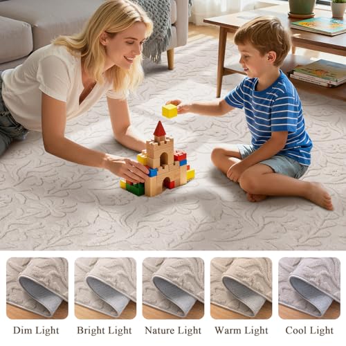 Vaukki 6x9 Beige Area Rug for Living Room & Bedroom - Modern Floral Woven Carpet